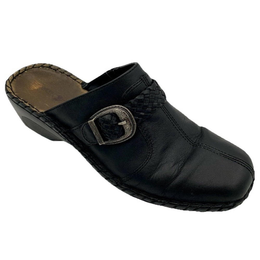 Duck Head Clogs Black Leather‎ Women Sz 8 Etched Silver Buckle Braided Allison